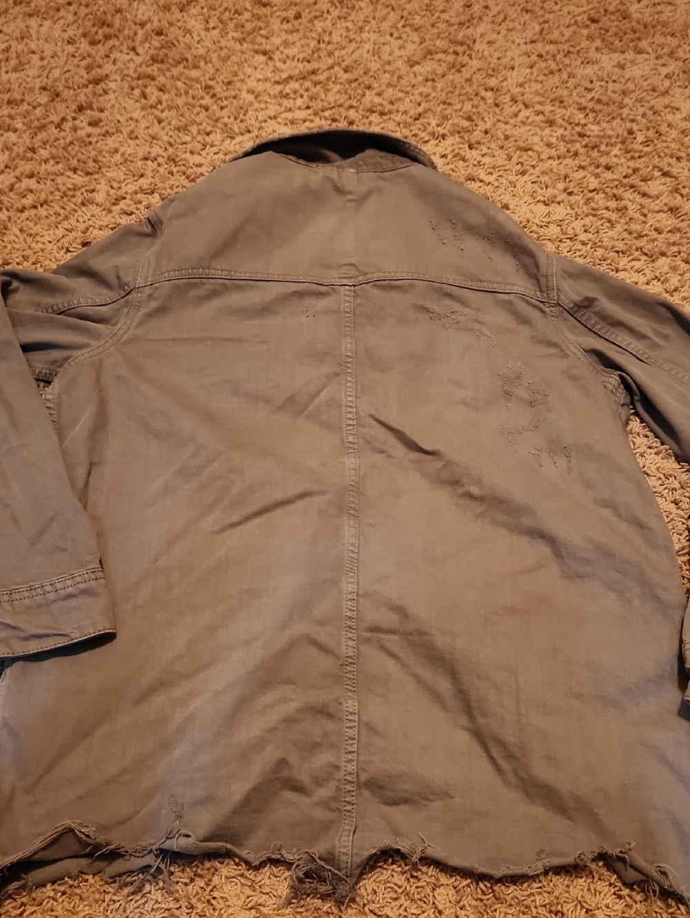 Free People Olive Green Utility Jacket with Distressed Hem Size Small - Picture 11 of 16
